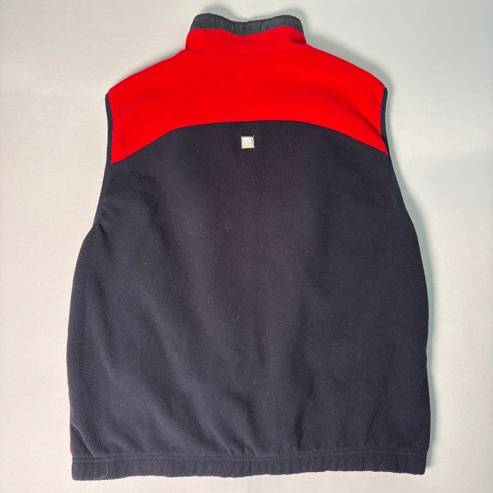 Chaps Ralph Lauren Reversible Vest Mens Red Fleece Navy Blue Nylon Full Zip L